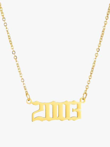 SKQIR Birth Years Necklace gold 2003 necklace on light gray background