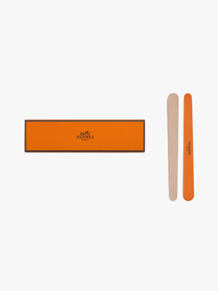 Hermès Les Mains Nail File Set with branded box packaging and two nail files on light gray background