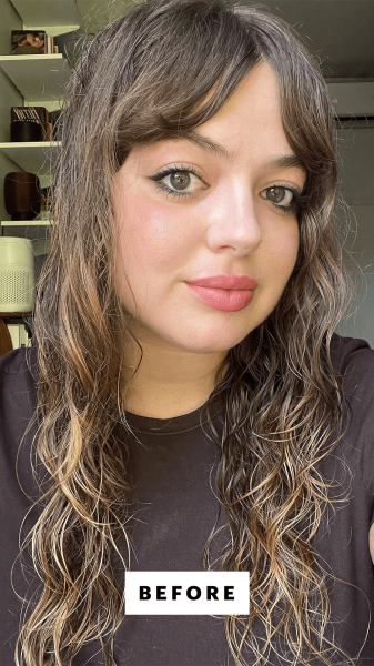 Sarah Hoffmann before applying the Aveda Be Curly Advanced Curl Enhancer Cream