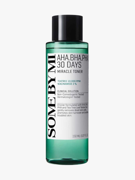 Some by Mi AHA-BHA-PHA 30 Days Miracle Toner in branded component on a light gray background