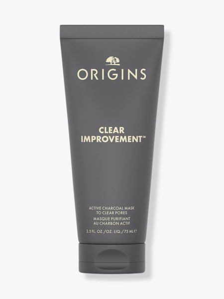Origins Clear Improvement Active Charcoal Mask to Clear Pores gray tube on light gray background