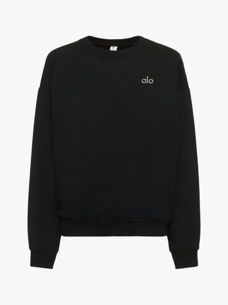 Alo Accolade Crew Neck Pullover in branded component on a light gray background