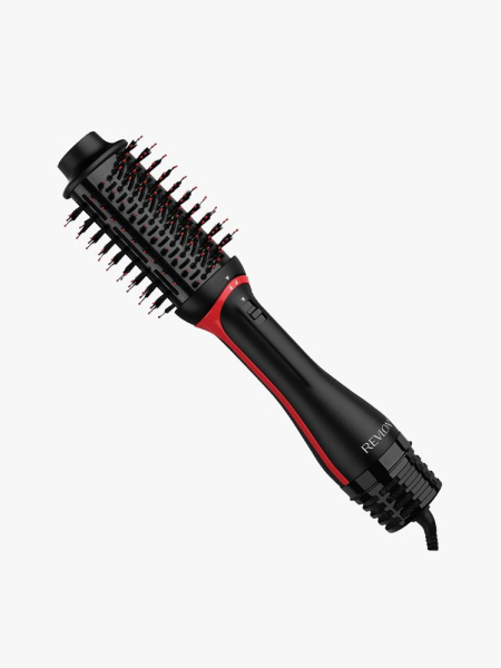 Revlon OneStep Volumizer Plus 2.0 black blow dryer brush on light gray background
